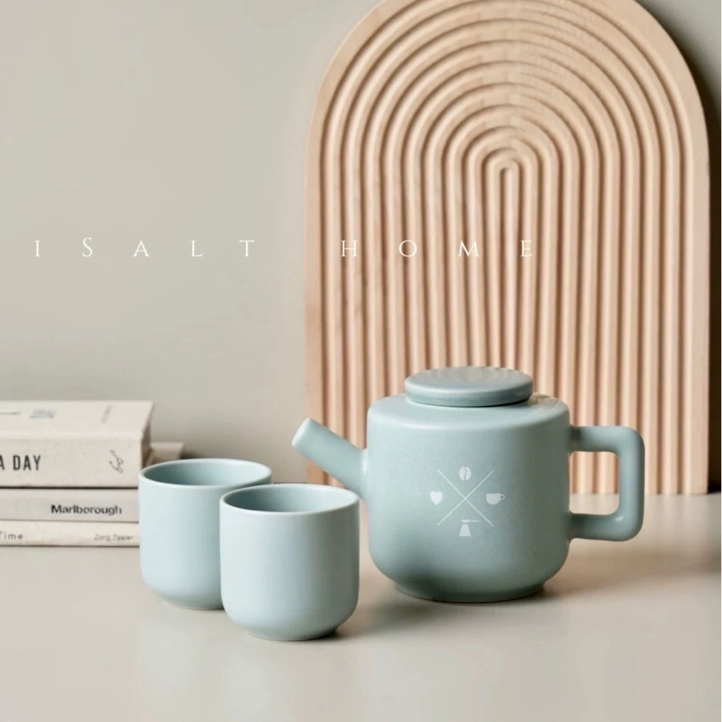 1壶2杯送随机茶盘！出澳洲Delicia莫兰迪绿茶壶茶杯套装580ml茶具