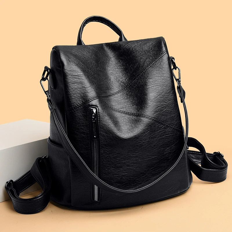 高级感软皮双肩包2025新款百搭通勤大容量旅行背包多功能书包