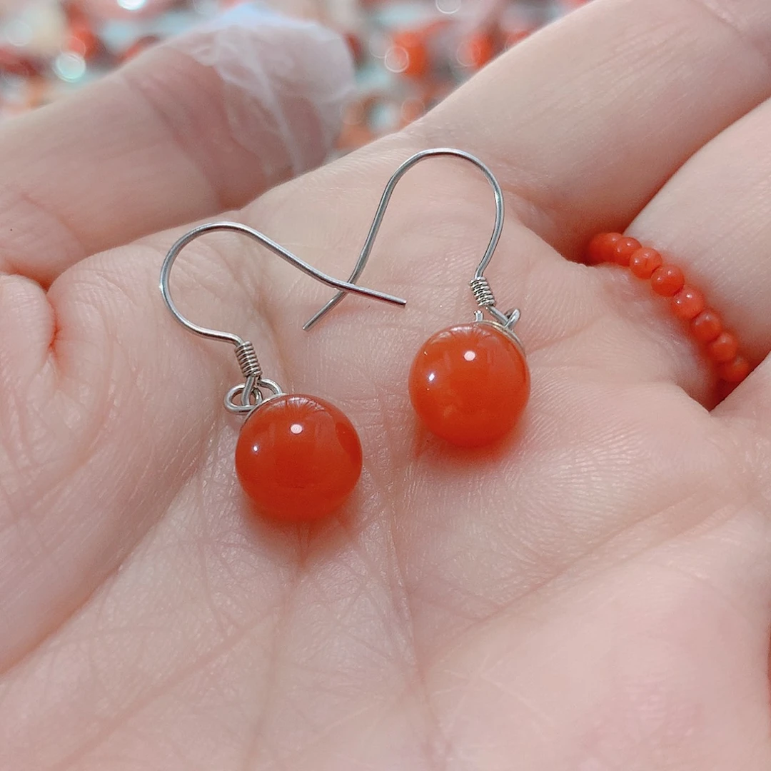 南红玛瑙耳坠银S925镶嵌