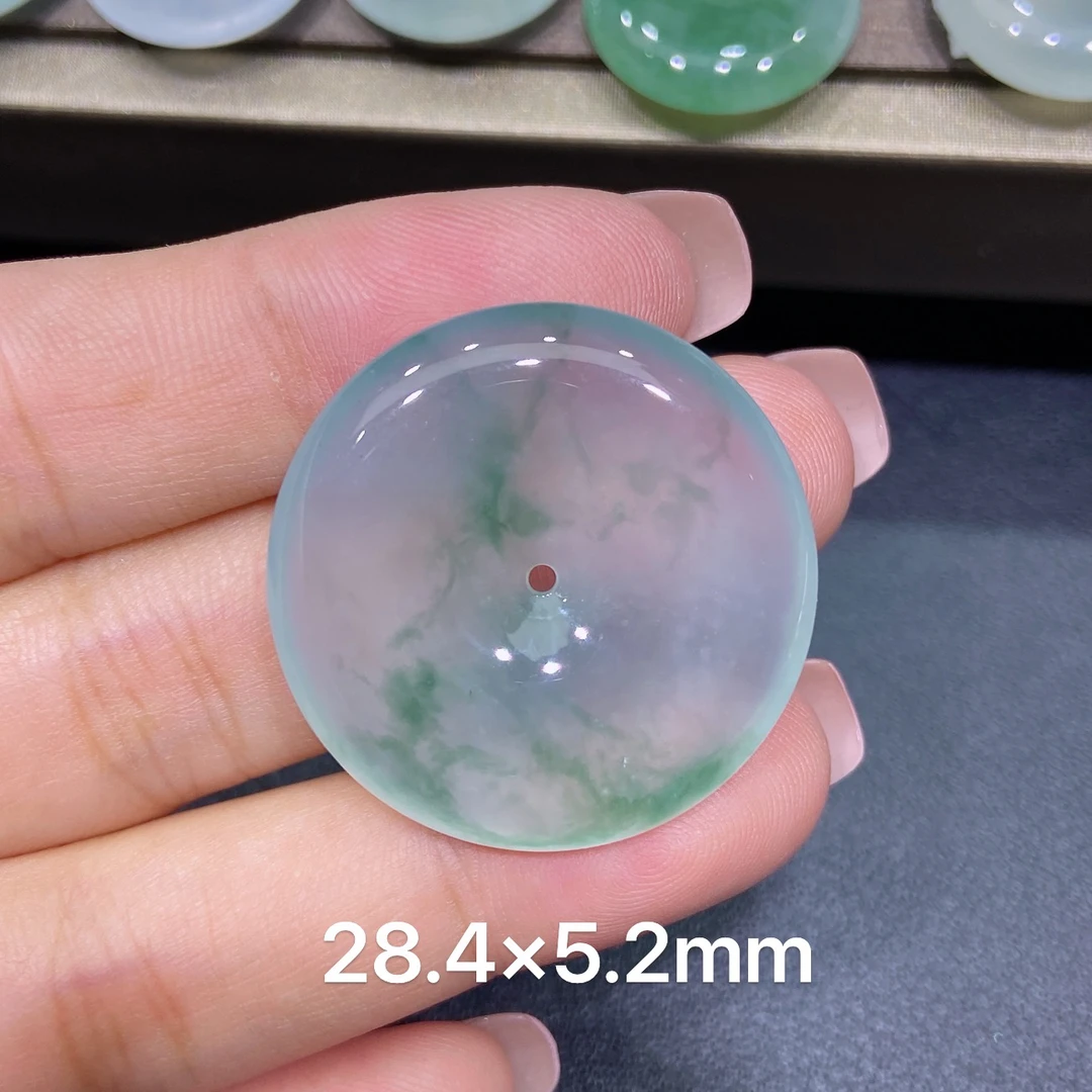 缅甸天然A货翡翠 老坑高冰种灵动飘花平安扣吊坠 玉质细腻 k002