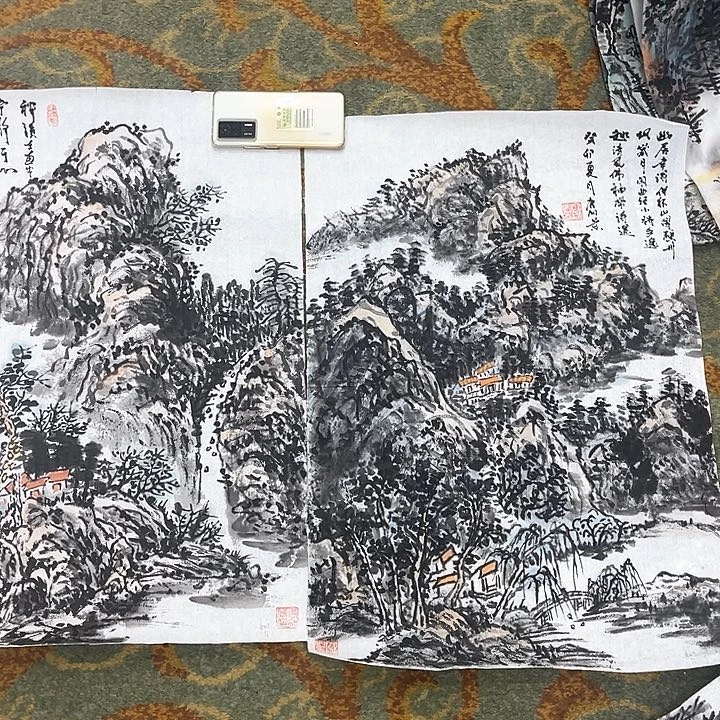 国画羽*四尺三开画芯唐加兰2张