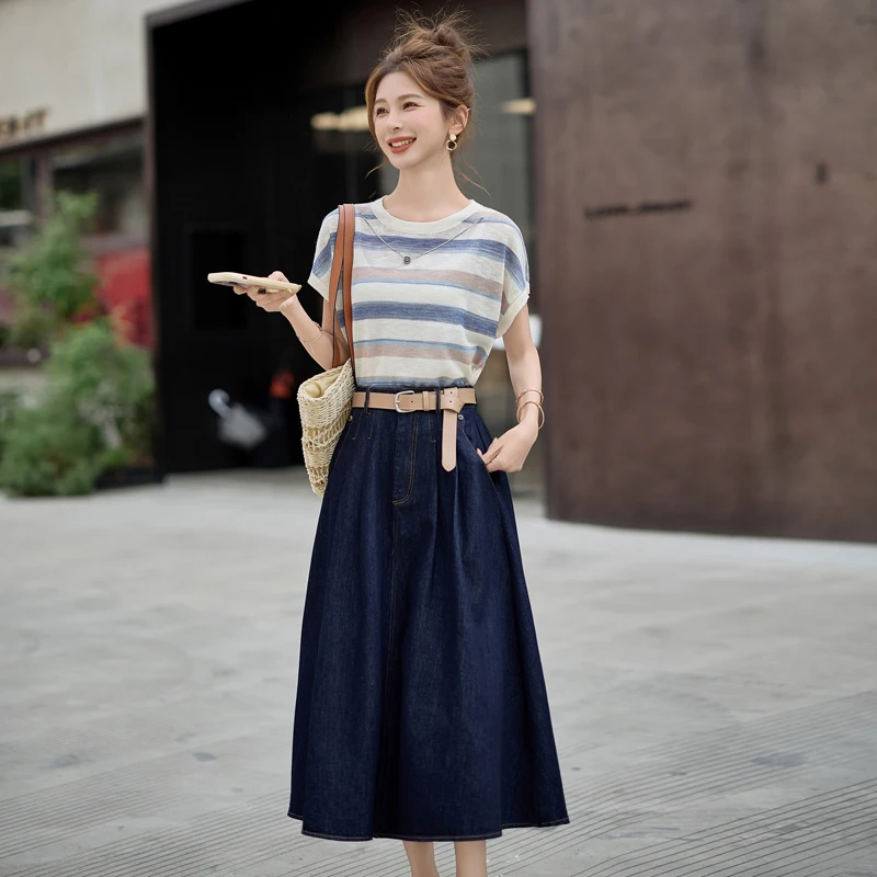 休闲套裙女2025夏季夏天衣服新款收腰显瘦减龄衬衫半身裙时尚套装