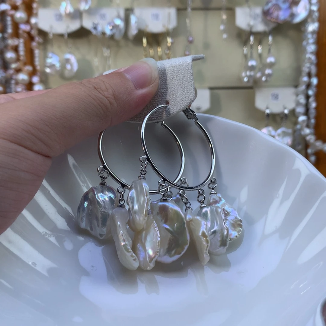 无***芳合金淡水珍珠耳环特价花瓣大耳圈定制拍2个