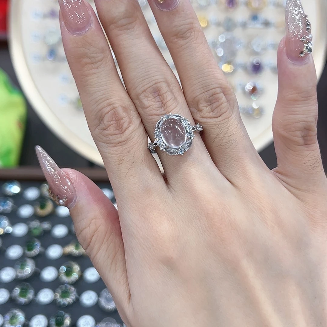 蛇纹石玉戒指银S925镶嵌