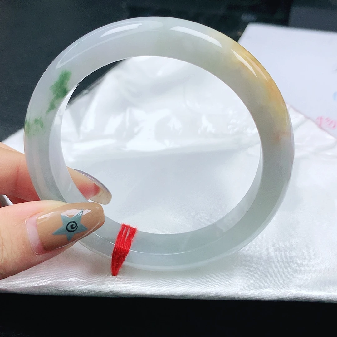 翡翠未镶嵌手镯翡翠59.1黄加绿正圈