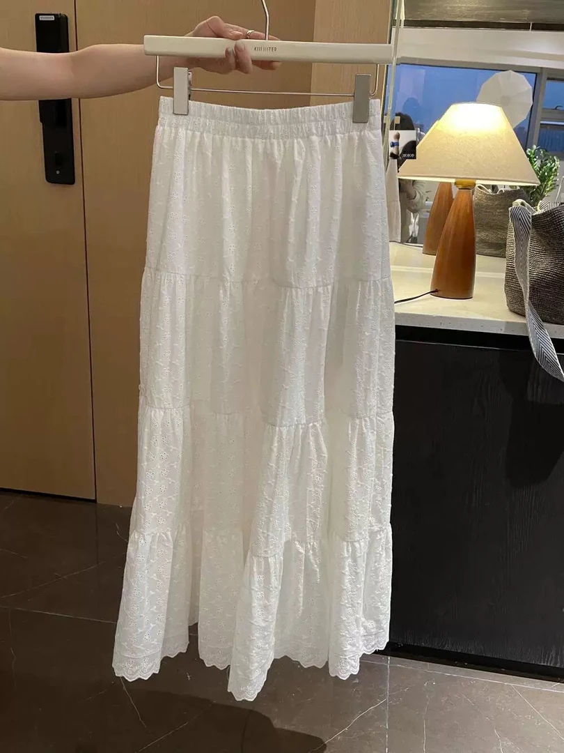 提花长款拼接A字半身裙女夏季温柔气质新款