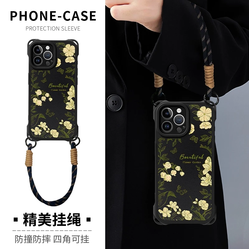 适用苹果16promax手机壳新款全包四角防摔挂绳斜挎苹果15网红同款