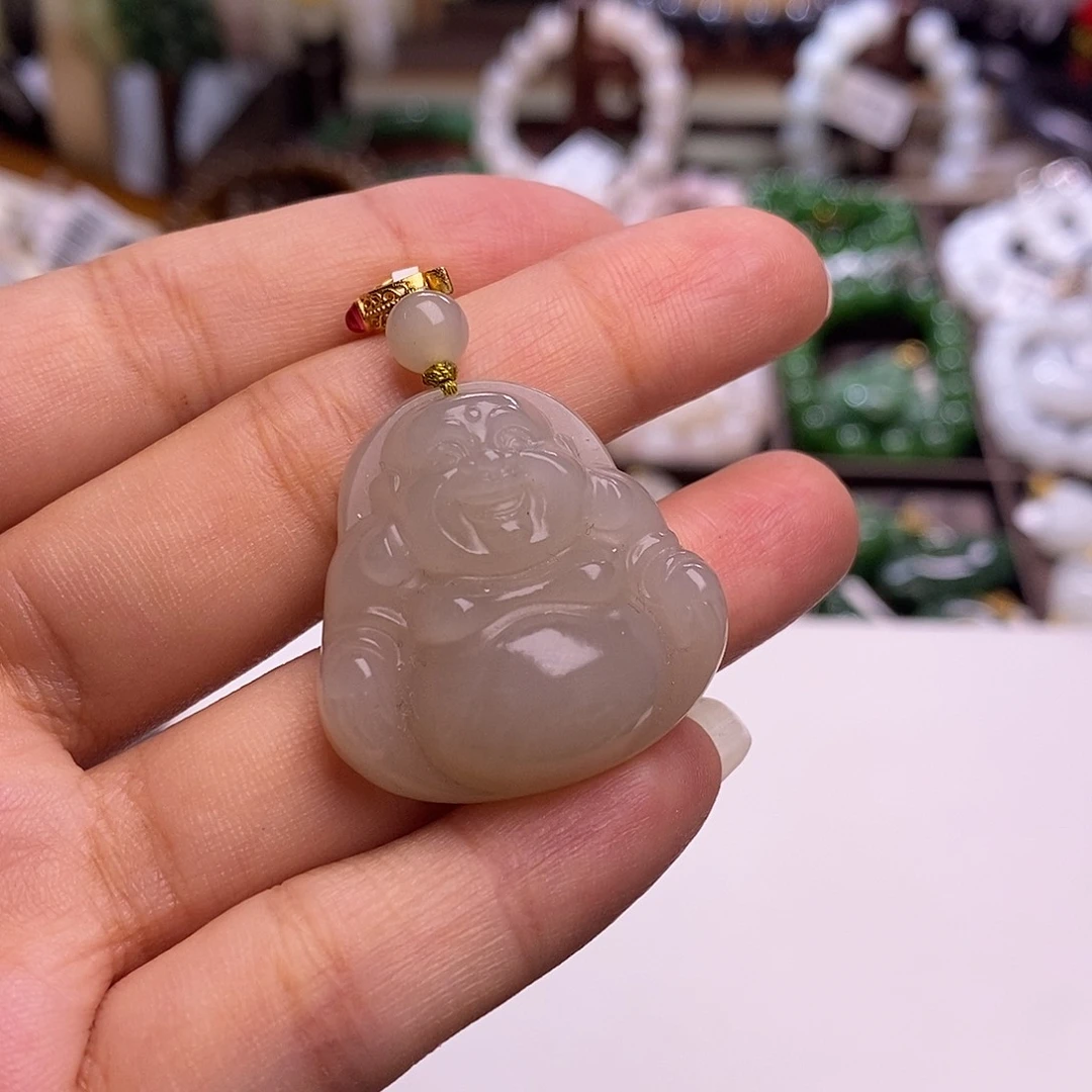 颈饰未镶嵌和田玉清货价老坑料熟藕粉佛公