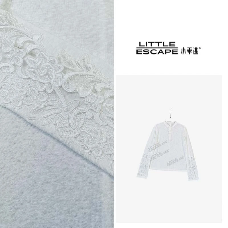 小乖逃X双色！黑色白色T恤长袖立领半袖蕾丝宽松慵懒风长袖S25549