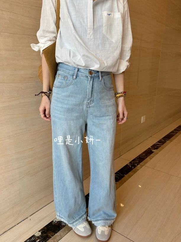 【好穿浅牛】软软软！毛边裤脚！夏季薄款牛仔直筒裤