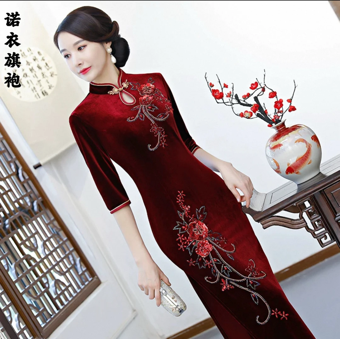 诺衣【花开富贵】重工气质长款旗袍