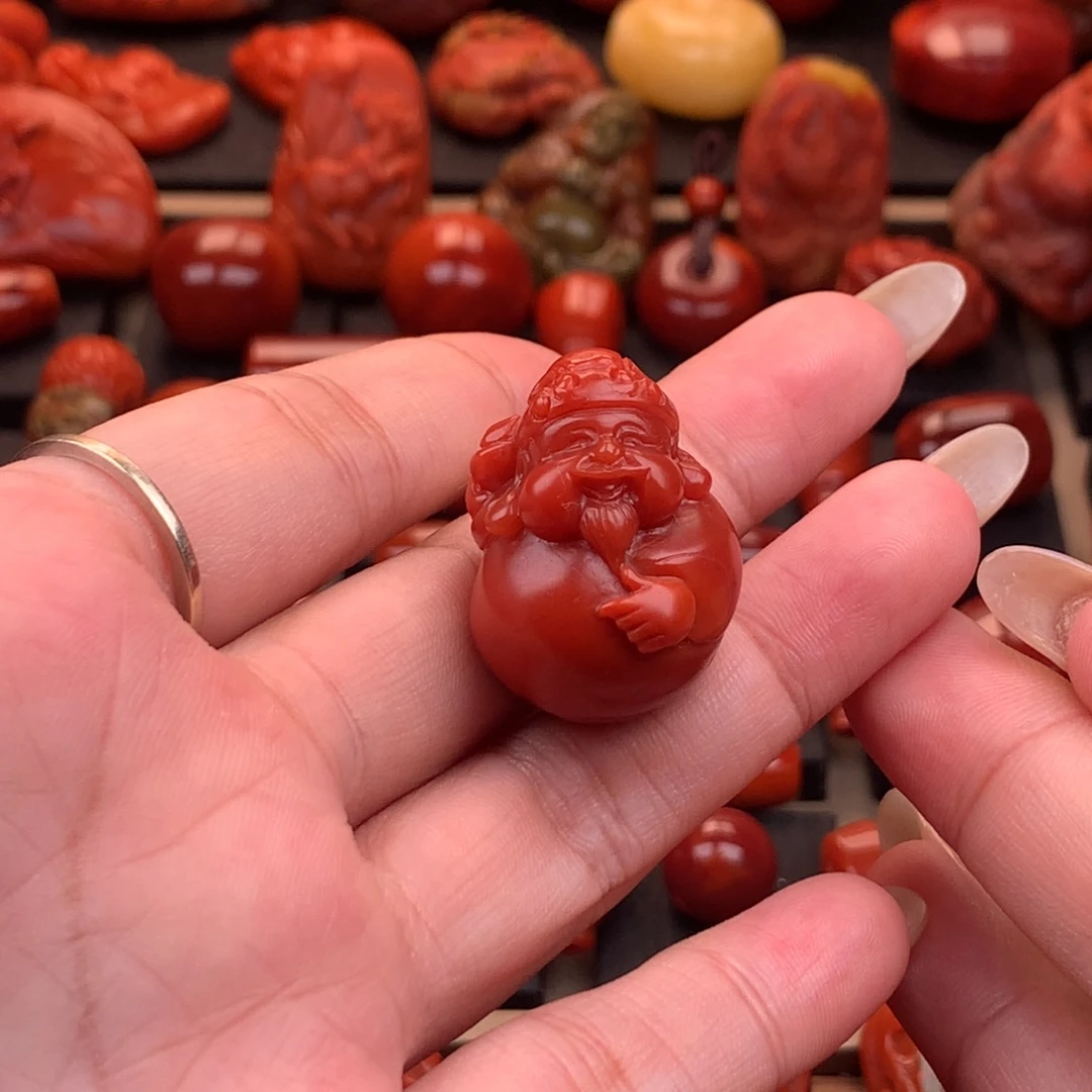 南红玛瑙未镶嵌财神吊坠22mm