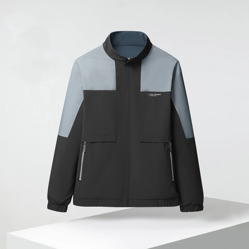 高品质超燃双面穿全能透气夹克秋新款立领镶拼拉链外套男649