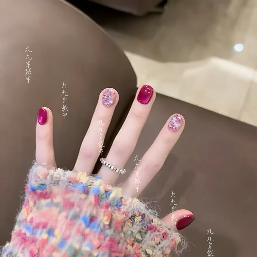 火龙果 手工穿戴美甲秋冬小短甲元气显白光疗美甲反复使用穿戴甲