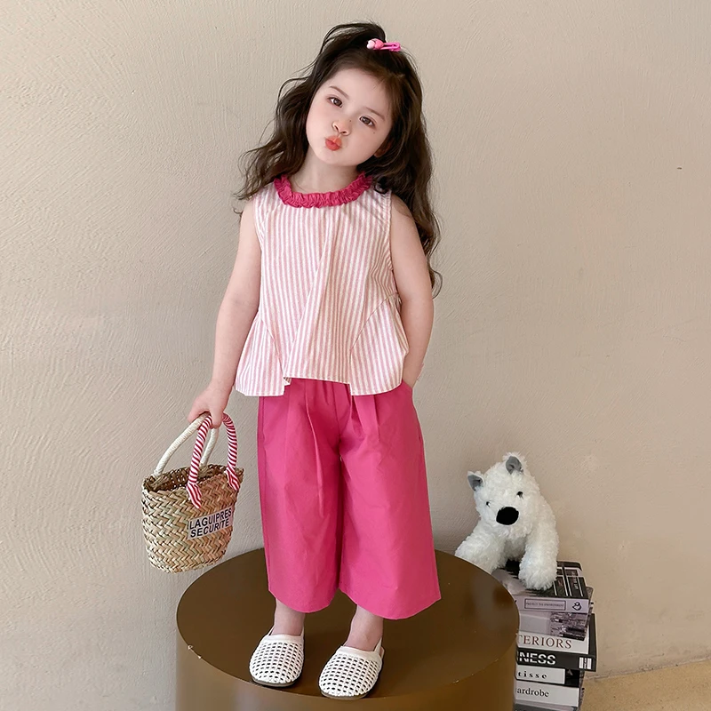 女童夏装无袖套装洋气儿童新款背心潮款阔腿裤小女孩两件套薄款
