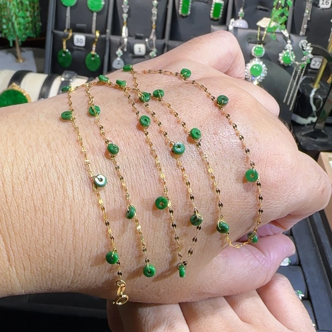 翡翠18K金镶嵌颈饰满天星50