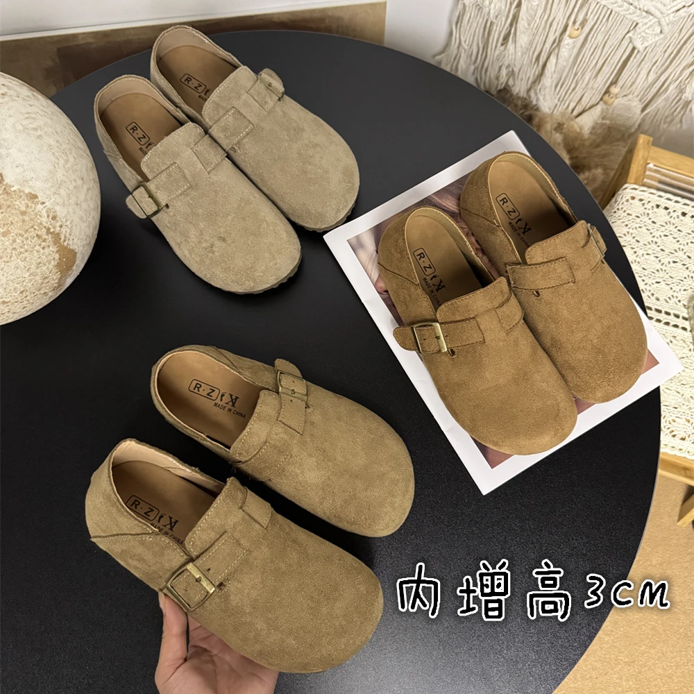 内增高3cm~复古勃肯鞋女春秋2025新款厚底不累脚两穿博肯休闲单鞋