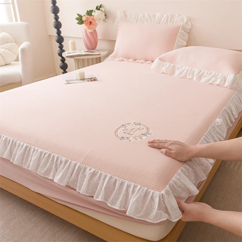 夏天专用花边凉席冰丝凉感豆豆席床笠款空调席软凉席子可机洗床品