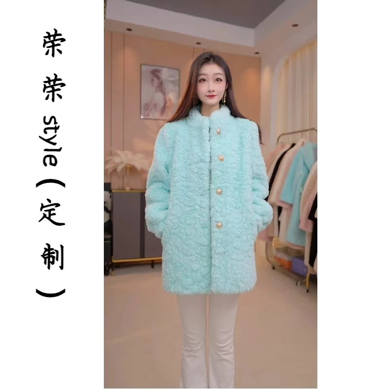 秋冬加厚中长款羊羔绒外套