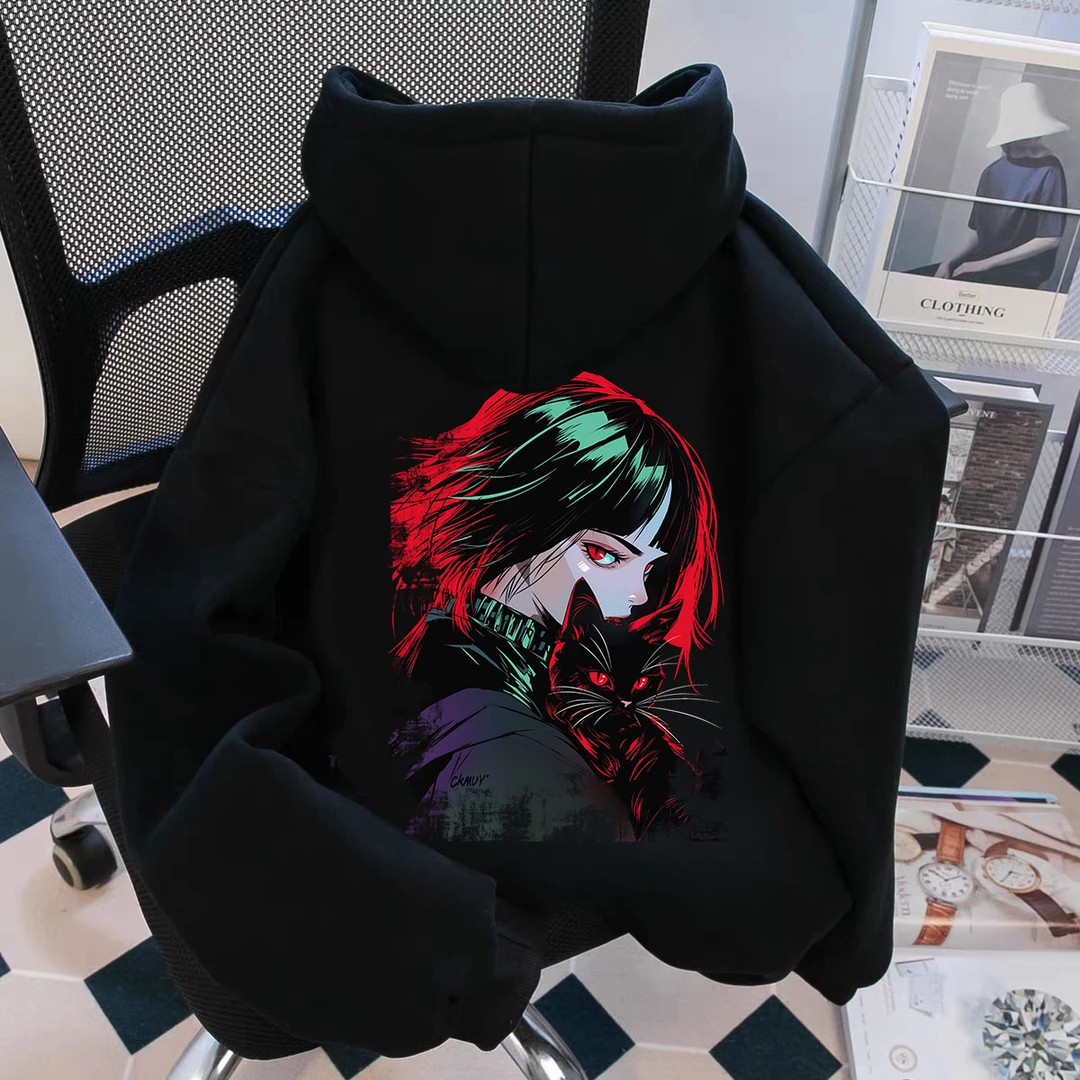 重磅500g加绒加厚连帽卫衣宽松秋季冬季暗黑女像百搭男装长袖Zx01