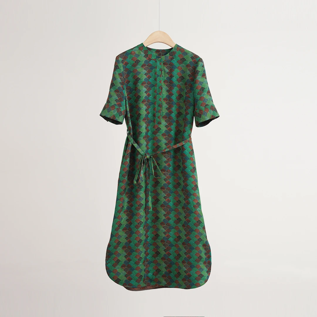 翡翠云海三经绞罗满萝红云纱100%桑蚕丝女士改良旗袍（251086）