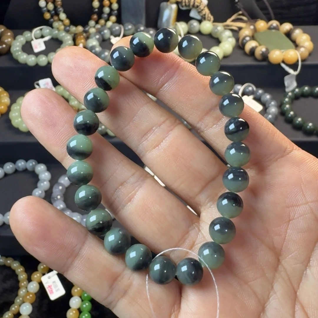 和田玉未镶嵌手链（NGTC国检证书）新疆若羌青花聚宝盆卡8