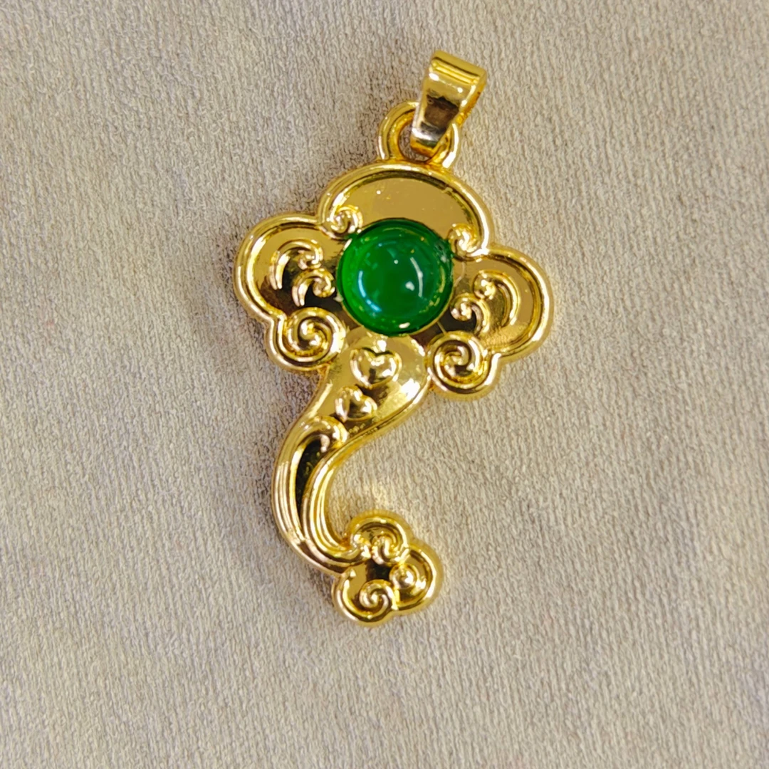 【高总】BM-S127#如意祥云合金镶嵌玉髓国潮风时尚吊坠