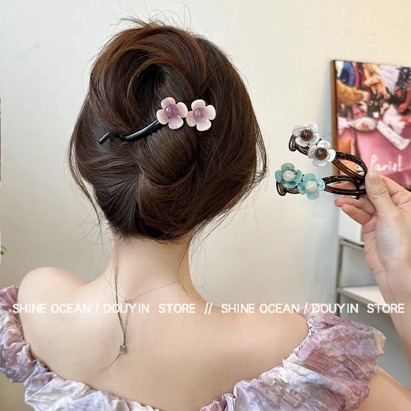 双海韩系高端花朵一字扭扭夹高级感气质时尚精致优雅甜美百搭发夹