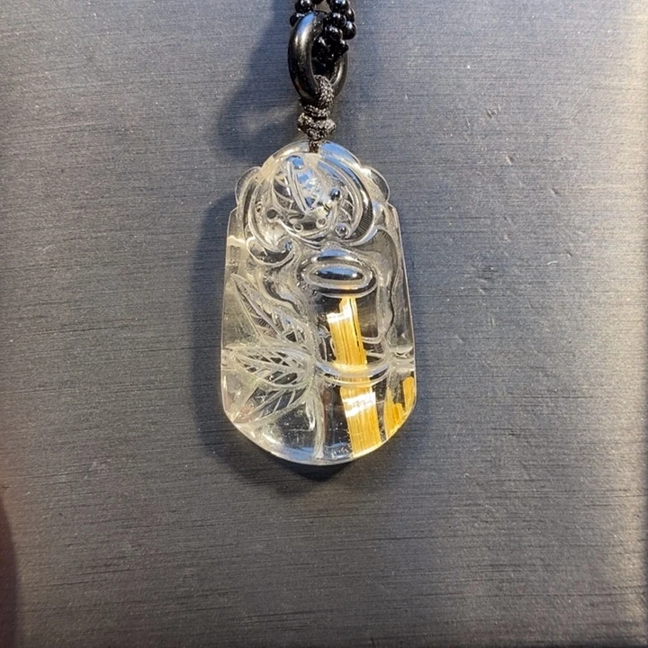 发晶颈饰未镶嵌钛晶祝福牌吊坠