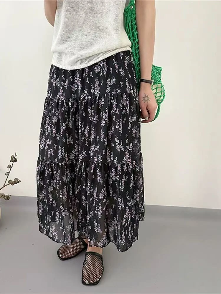 6143《薰衣草》 紫色烂漫复古薰衣草碎花半身裙女2025夏季新款高腰