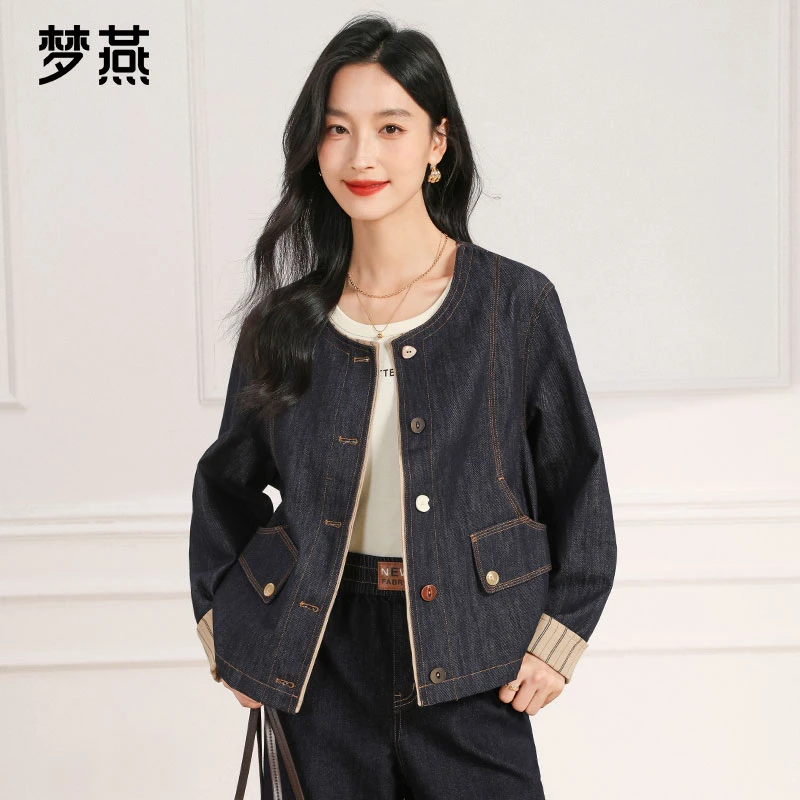 梦燕春秋款气质短款牛仔小外套女宽松显瘦通勤休闲上衣AA06B5017