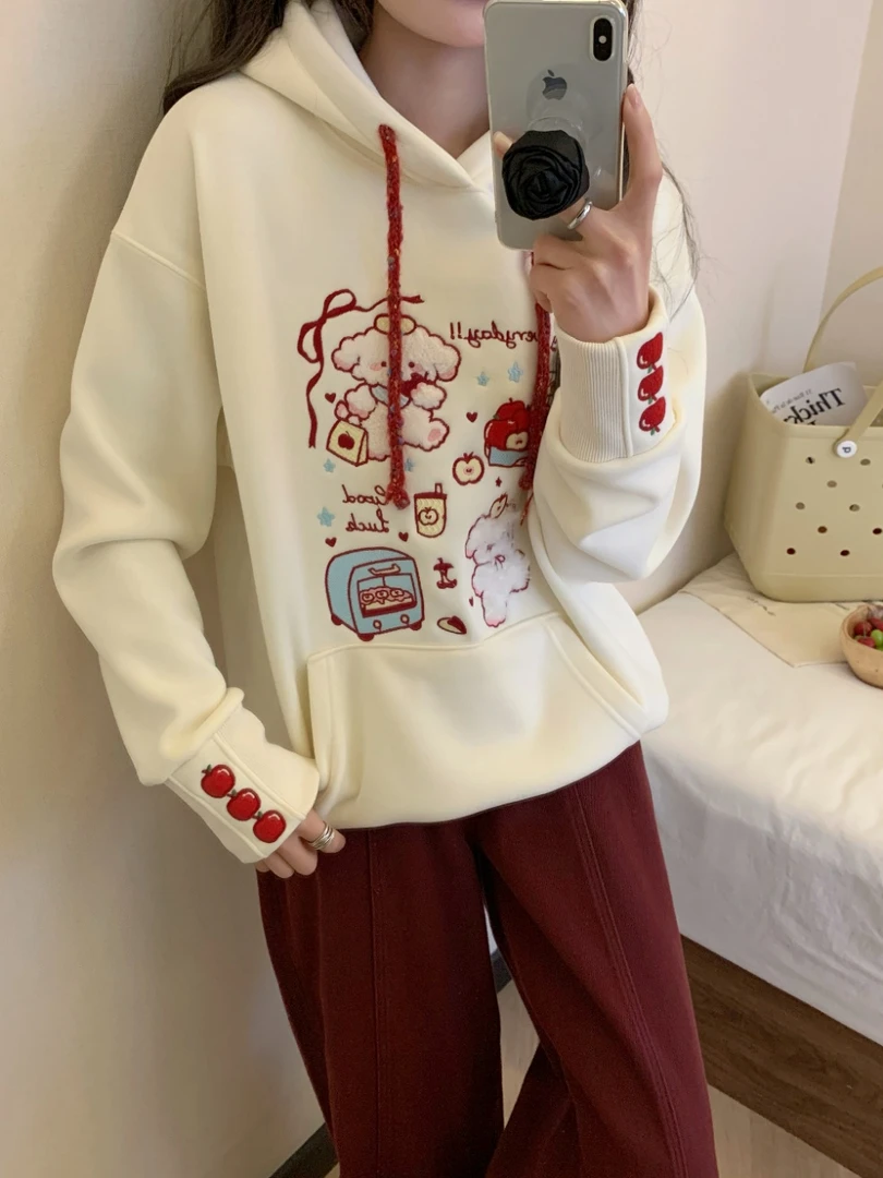 小雅姐姐 【苹果小狗】秋冬重工刺绣加绒连帽休闲卫衣IK72