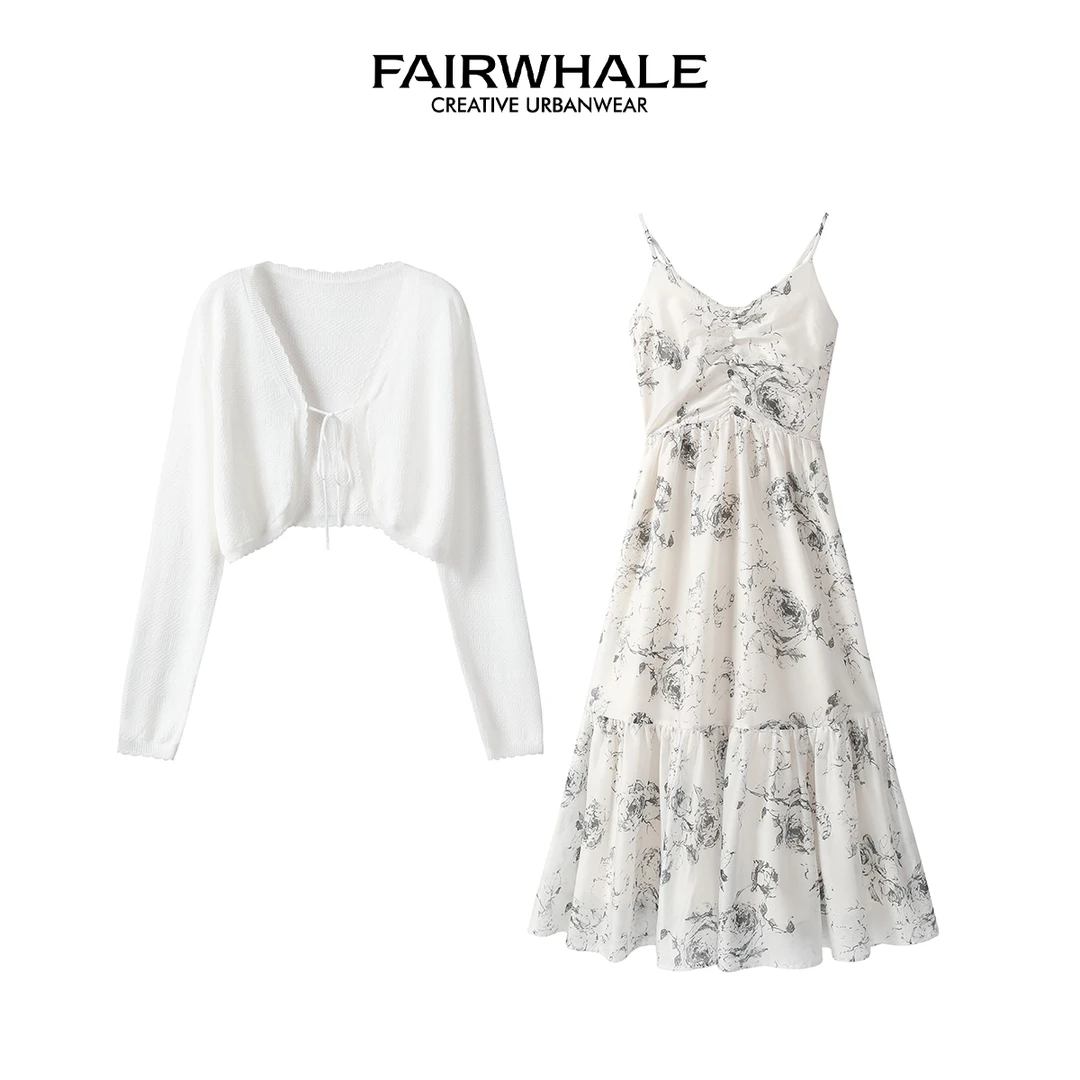 马克华菲时尚洋气衣服上衣休闲风法式连衣裙开衫两件套 MHZHTZ355