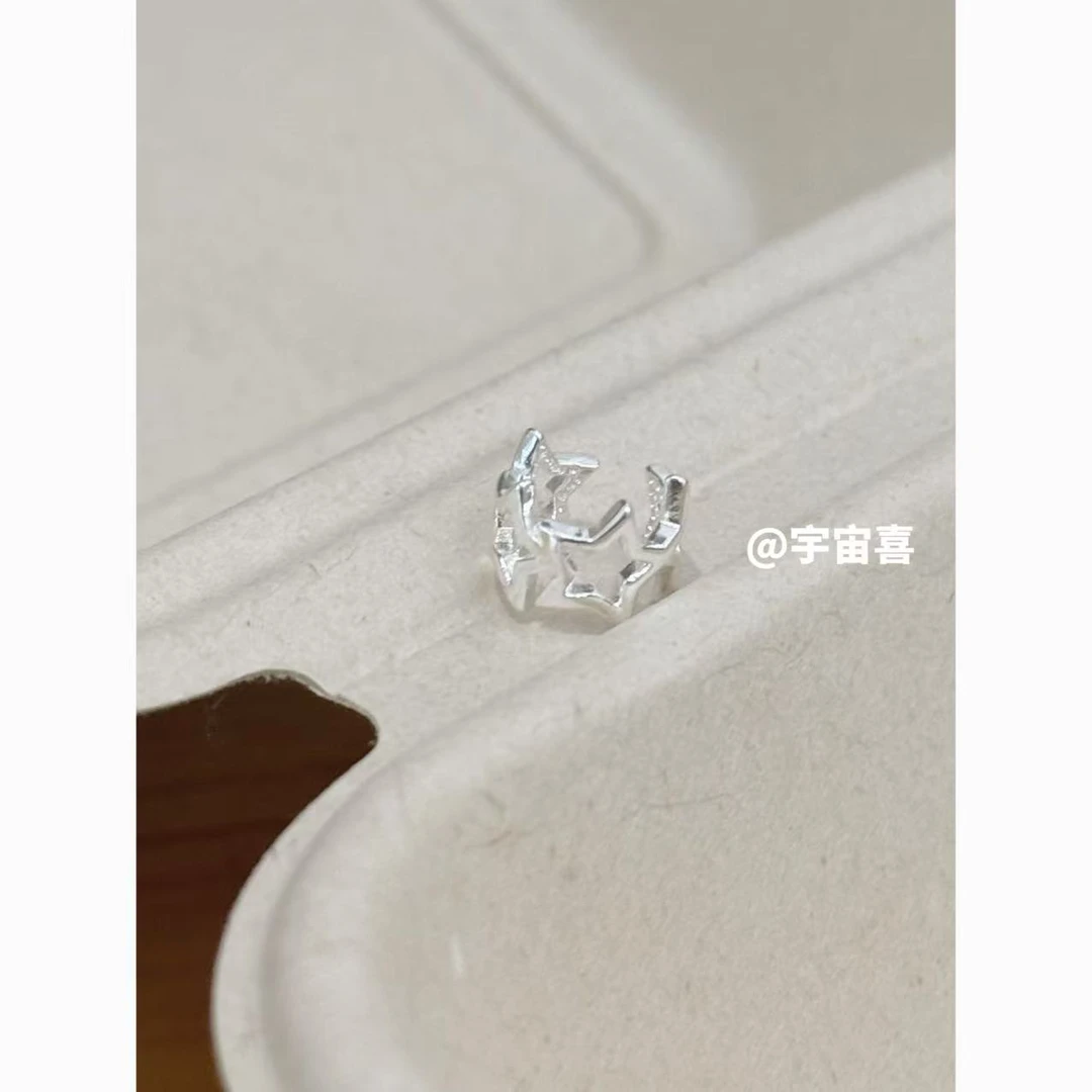 铜合金耳饰 I1-513【韩版单只银白色镂空五角星耳骨夹】