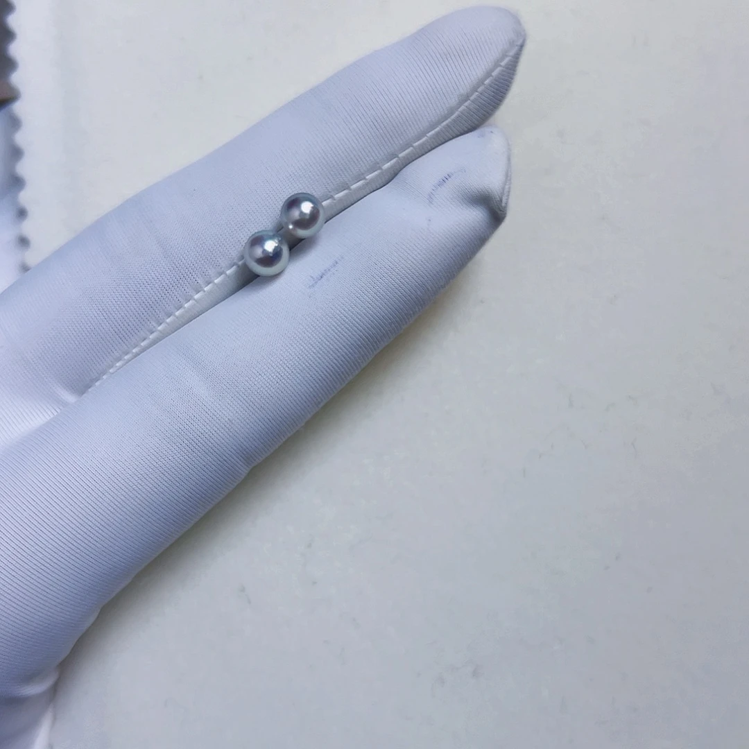 海水珍珠海水akoya真多麻色耳钉5-6mm银S925镶嵌