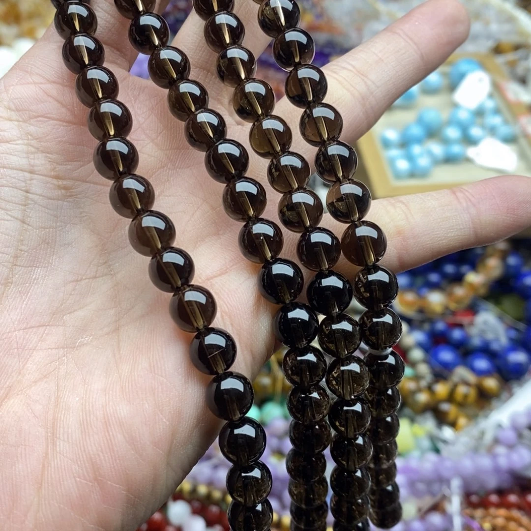 玛瑙/玉髓未镶嵌珠宝半成品一条天然8mm纯净体茶晶圆珠