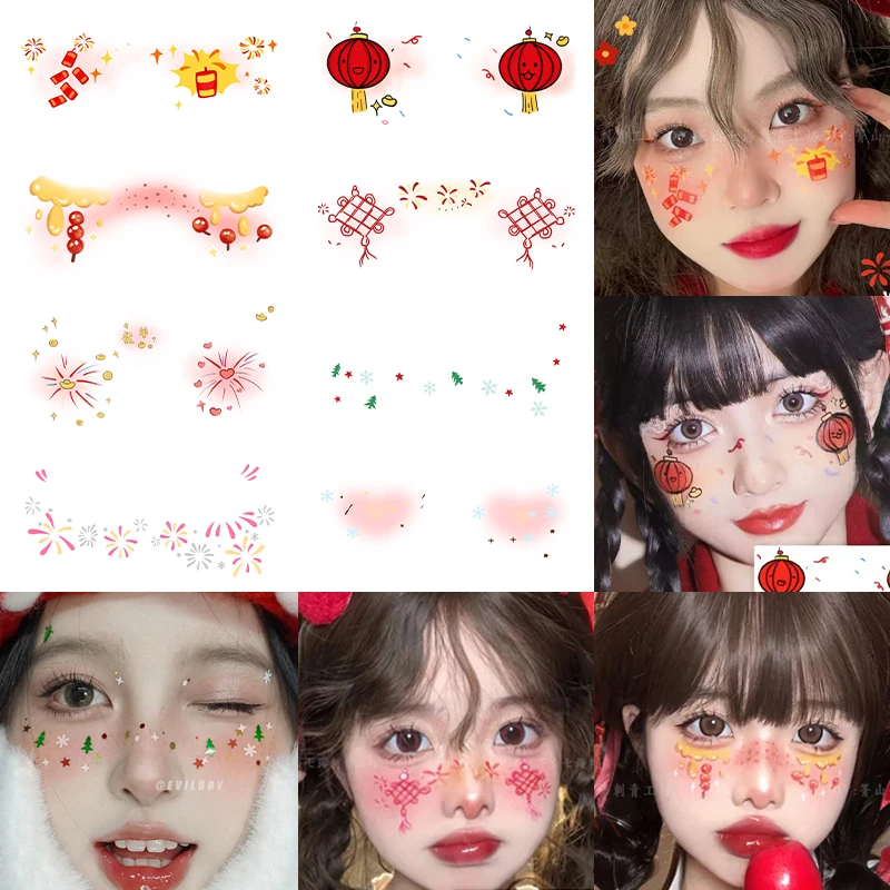 2025新年妆容脸部贴纸跨年脸贴甜美爱心少女心腮红儿童表演纹身贴