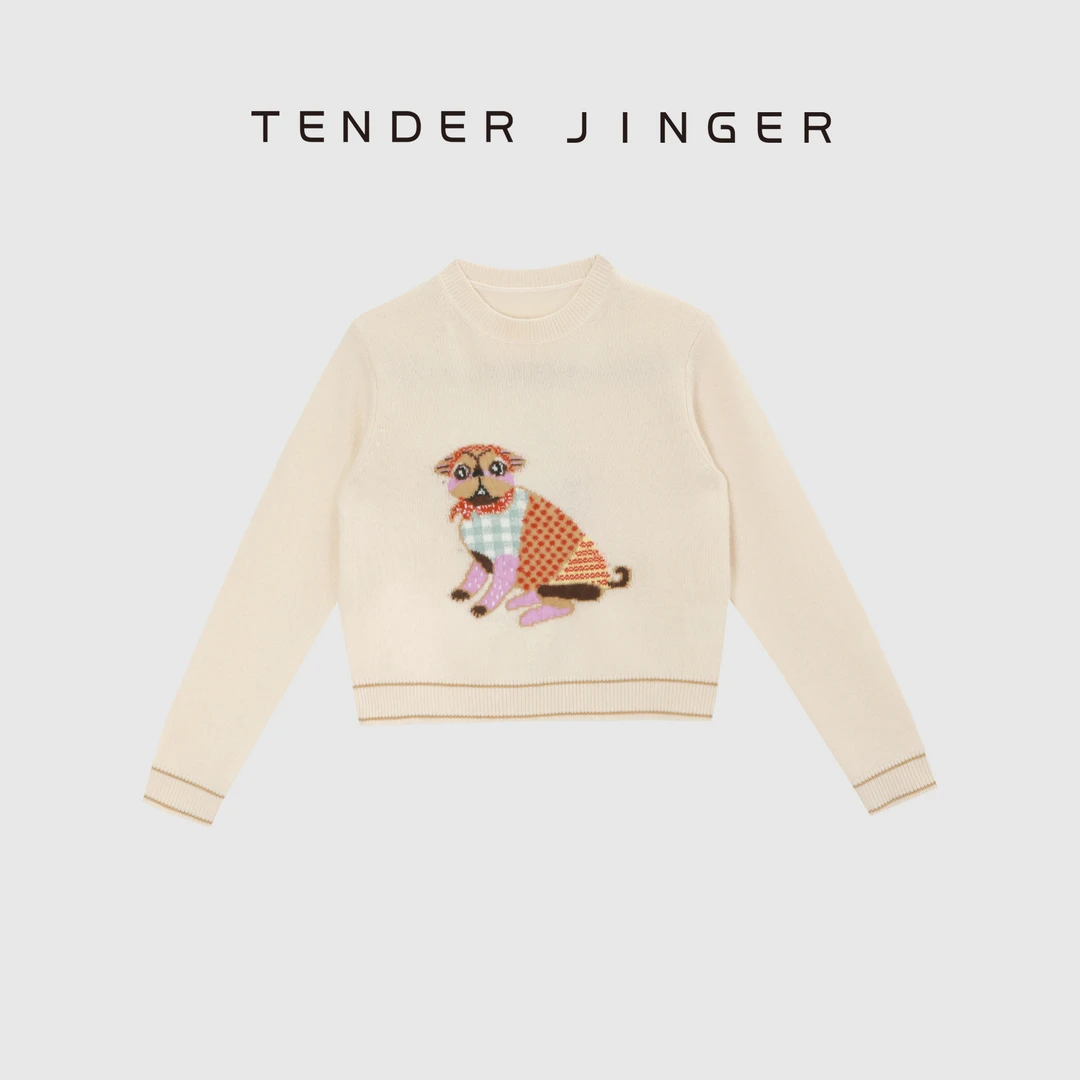 Tender Jinger【隐匿艺术家】羊绒混纺小狗图案针织毛衫T53BBS41289