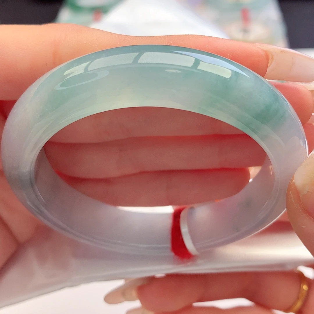 未镶嵌手镯翡翠天然A货55-56极光蓝水晕染白冰透6号