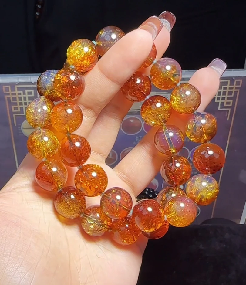 【齐福珠宝】2/12-16/14mm馆藏级同料红蓝金沙珀（多样性发其一）