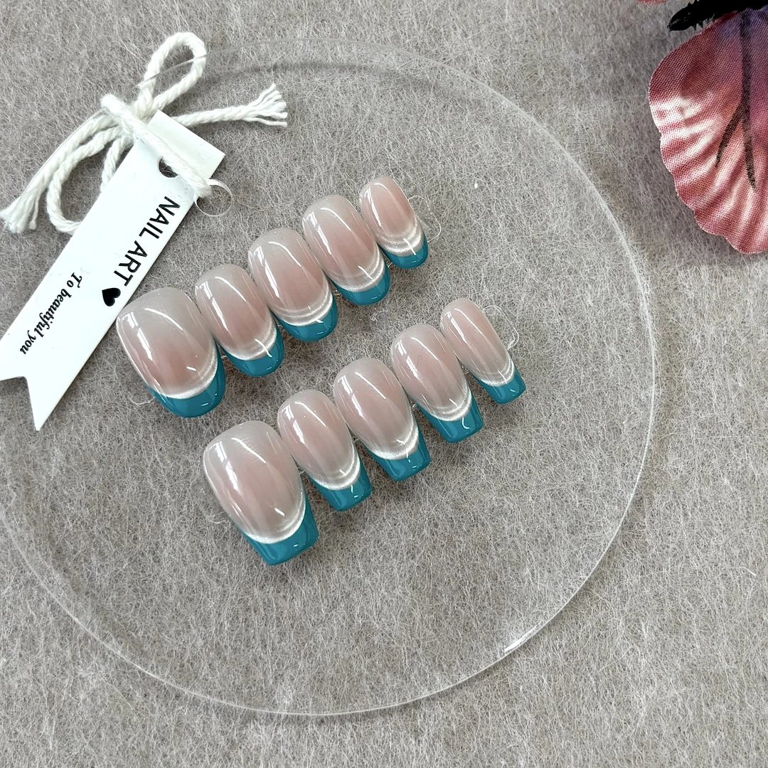 新款【孔雀翎】NAILGO 宝蓝色简约法式时尚气质美甲贴片手工穿戴甲