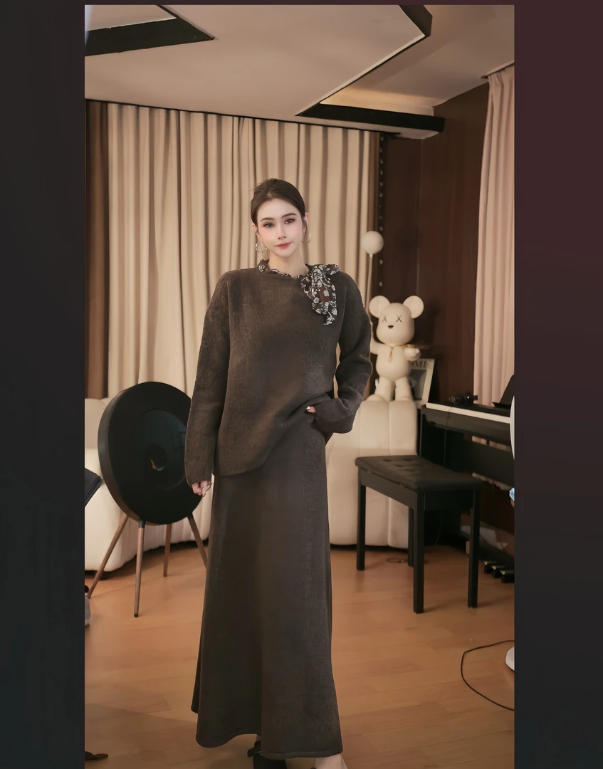 时尚套装上衣老钱风冬季慵懒风连衣裙法式提花极简风