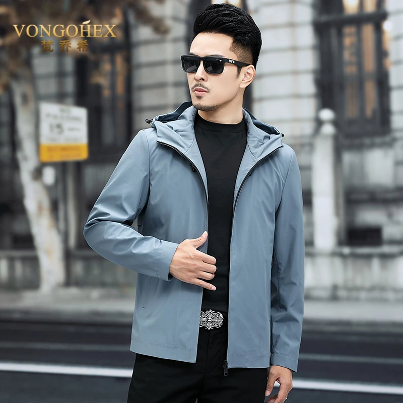 VONGOHEX高端休闲男士夹克春秋季连帽上衣短款百搭外套男新款潮