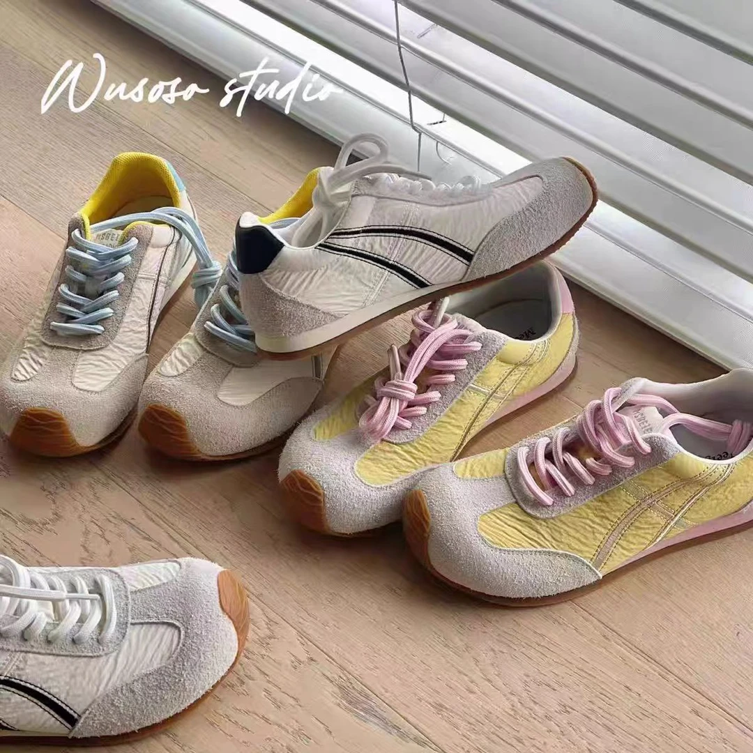 糖果色平底系带德训鞋2025新款韩版软底复古休闲板鞋运动阿甘鞋