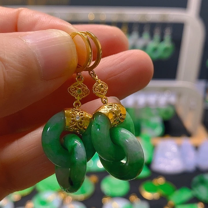 18K金镶嵌翡翠耳饰耳坠