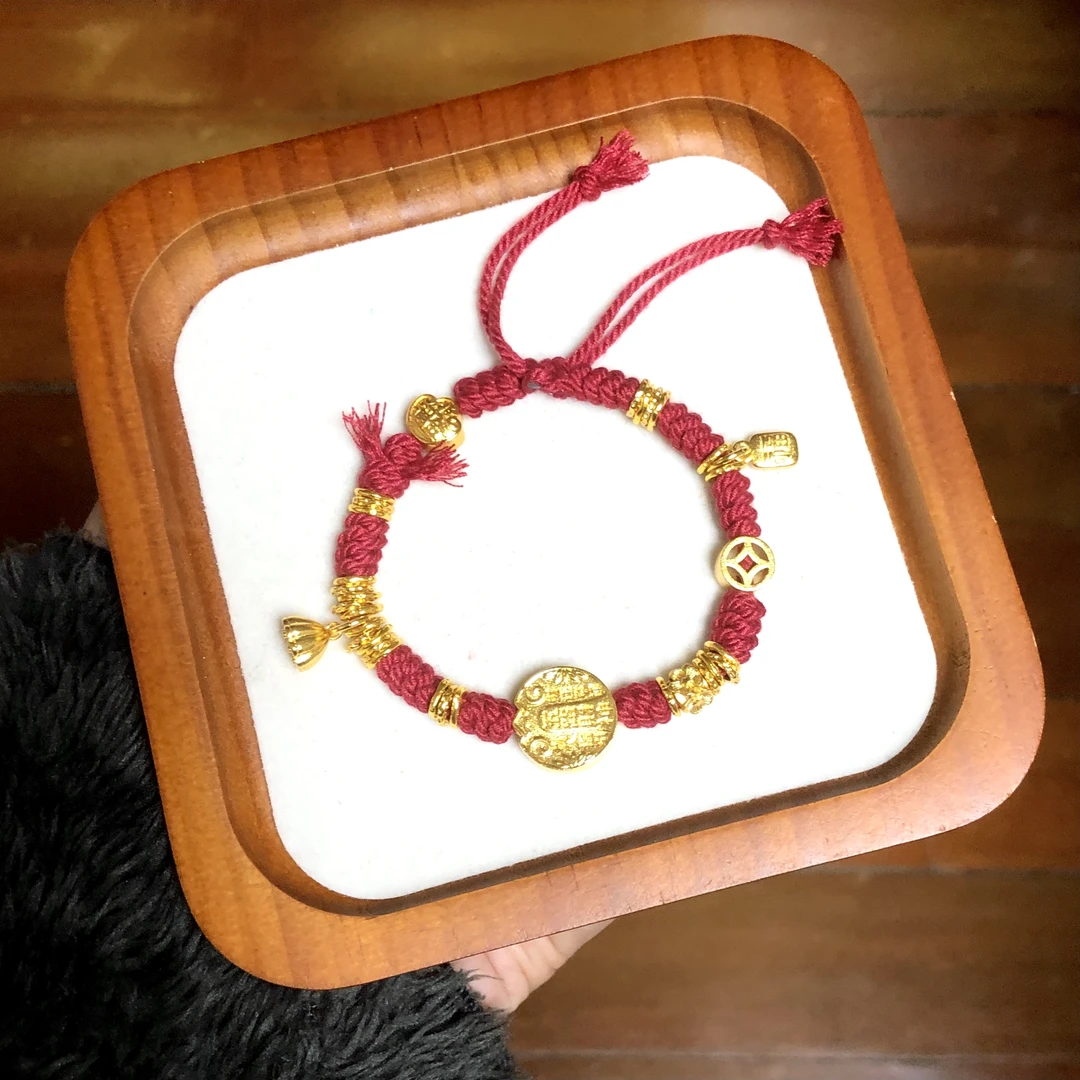 铜合金珐琅手链 SL5001宏基同款红色福运莲蓬手绳新年礼物