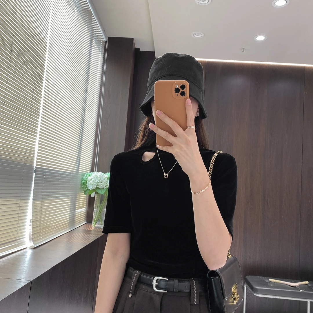 IMFLY金小金自制女装 T恤DYW9755早秋气质丝绒镂空上衣女士