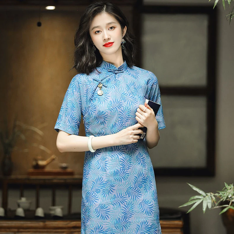 [千蚕云锦]中式棉麻复古旗袍夏季新款气质显瘦中国风连衣裙24078