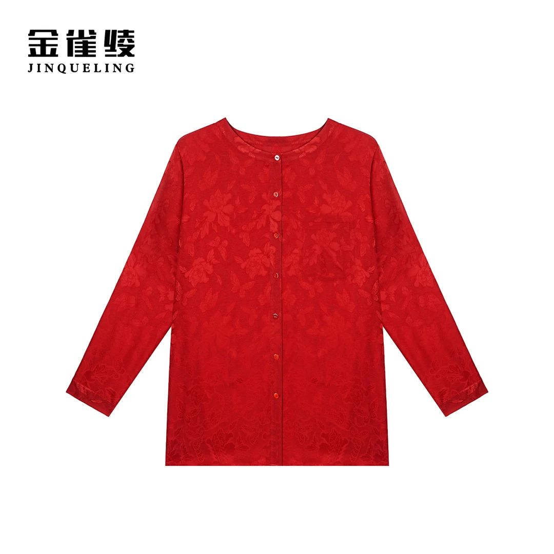 金雀绫【红红火火】新中式提花圆领休闲时尚款衬衫SZ1S15