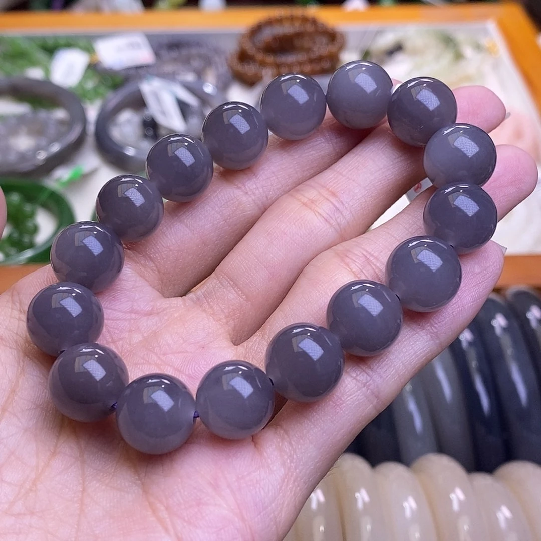 颈饰未镶嵌和田玉高冰浓烟紫手串12MM